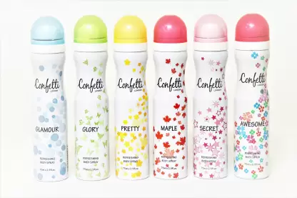 [5TCFT6set] confetti PACK OF 6 Deodorant Spray  -  For Girls (250 ml, Pack of 6)